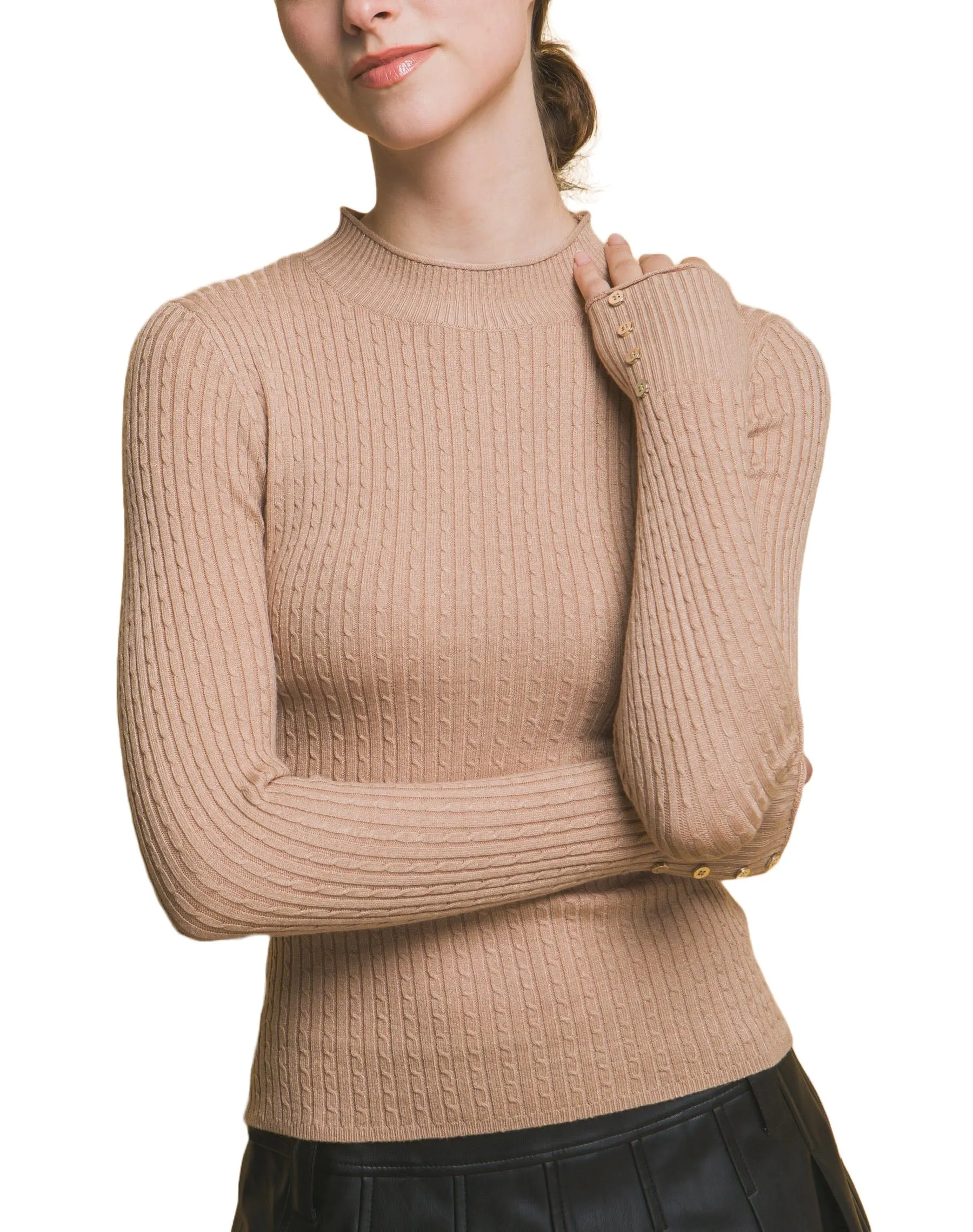 Lily Fitted Ribbed Sleeve Button Knit