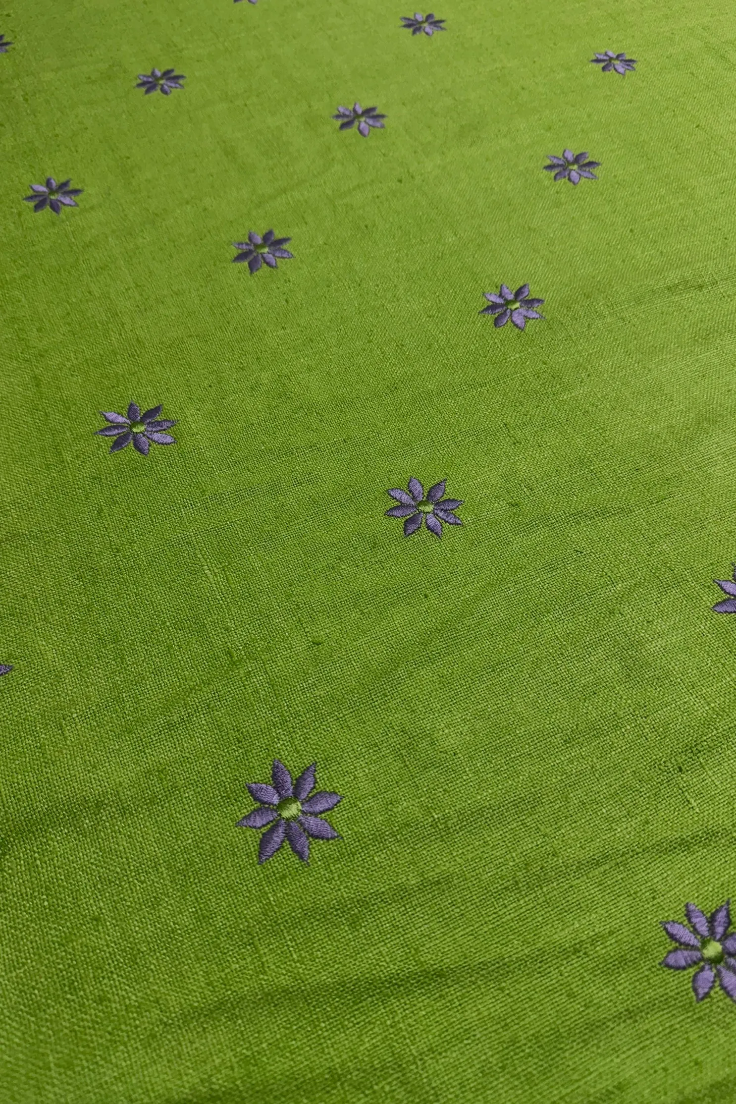 Lime Green Embroidered Silk Linen MEMT-023-19