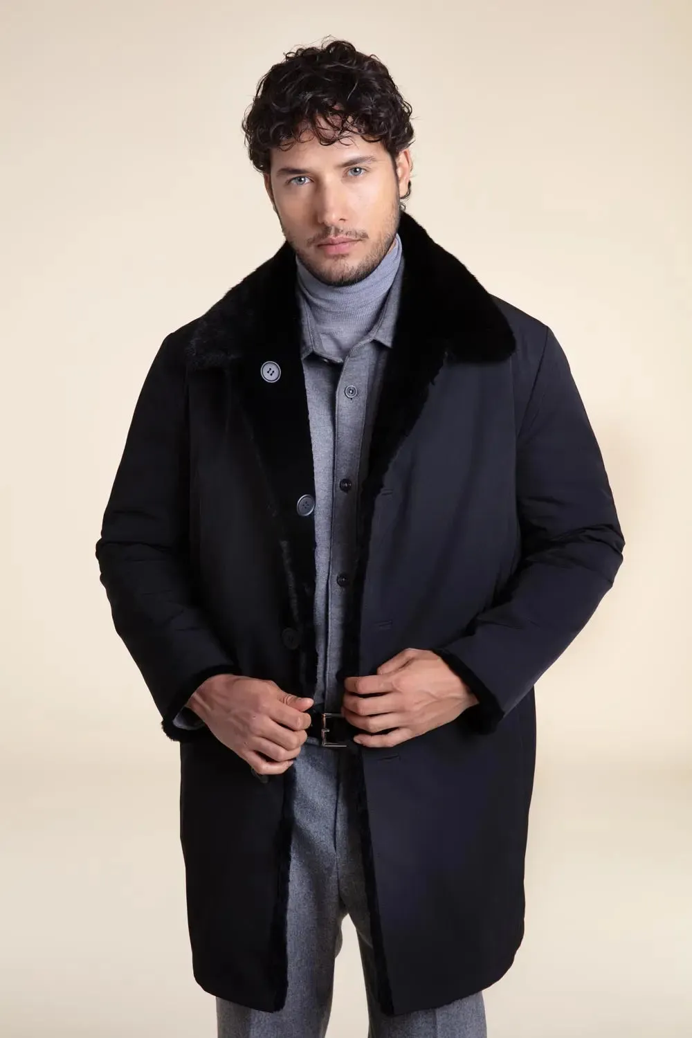 Mens black sheared fur coat