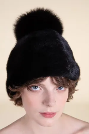 Mink hat with pon-pon