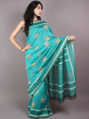 Mint Green Bagru Hand Block Printed Chanderi Saree With Geecha Border - S03170293