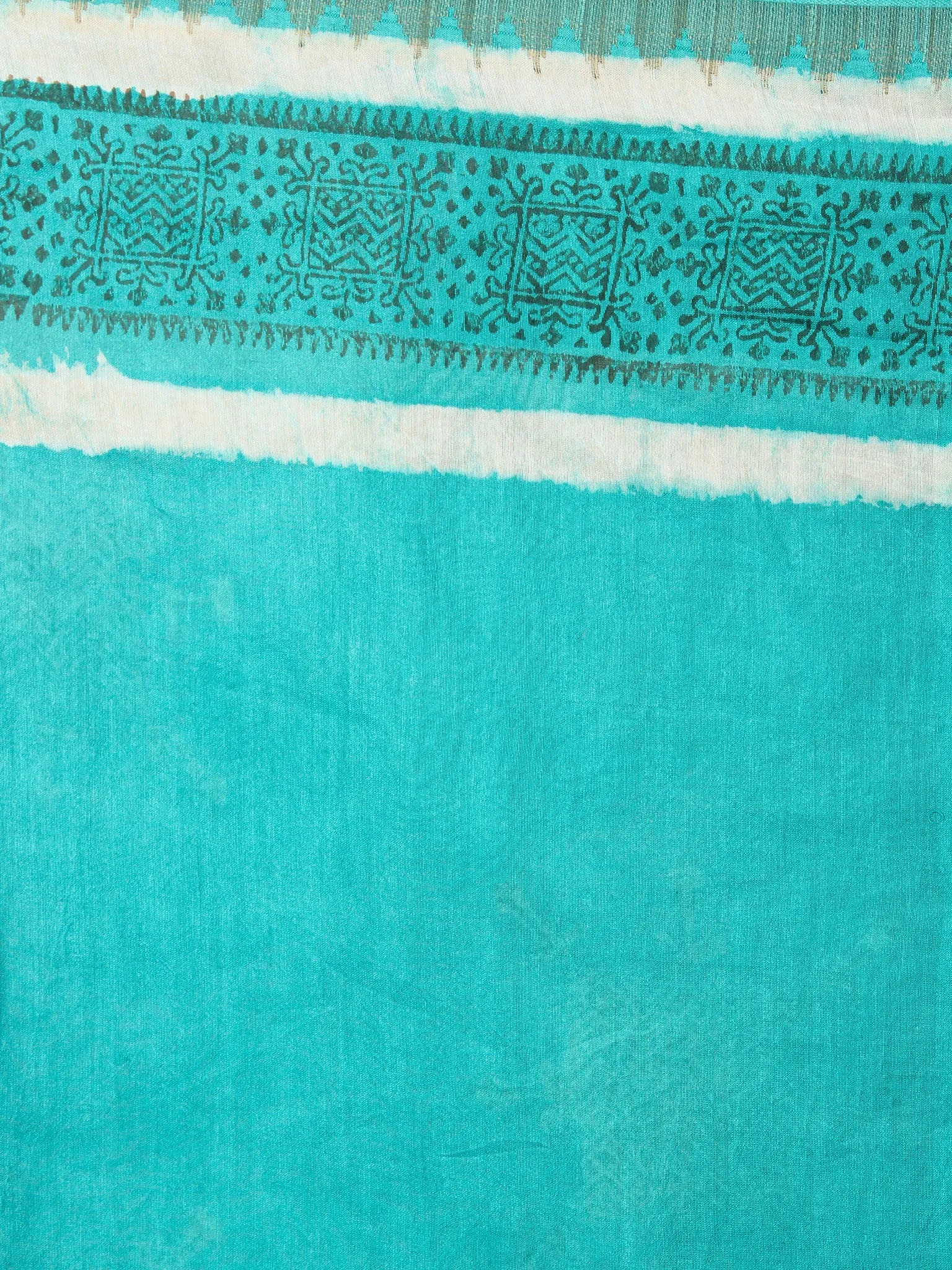 Mint Green Bagru Hand Block Printed Chanderi Saree With Geecha Border - S03170293