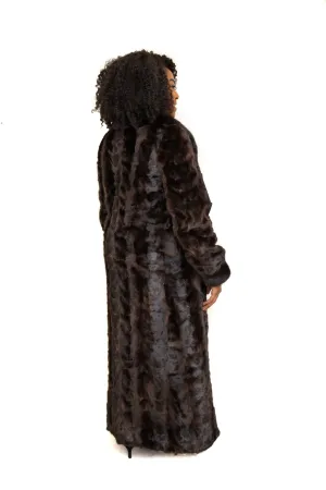 Natural Mahogany Mink Fur Paw Coat with Full Skin Collar and Cuffs