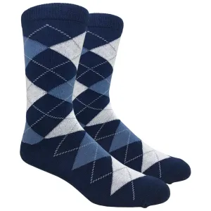 Navy Argyle Dress Sock
 with Blue and White Pattern