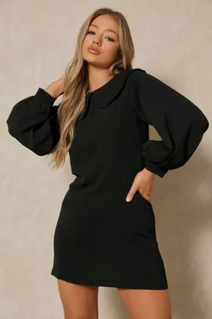 Peter Pan Collar Full Sleeves Dress In Black