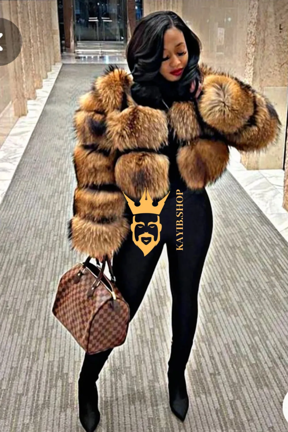 Raccoon Fur Short Coat - Stay Stylish and Warm with Oversized Sleeves - 100% Real Fur Luxury