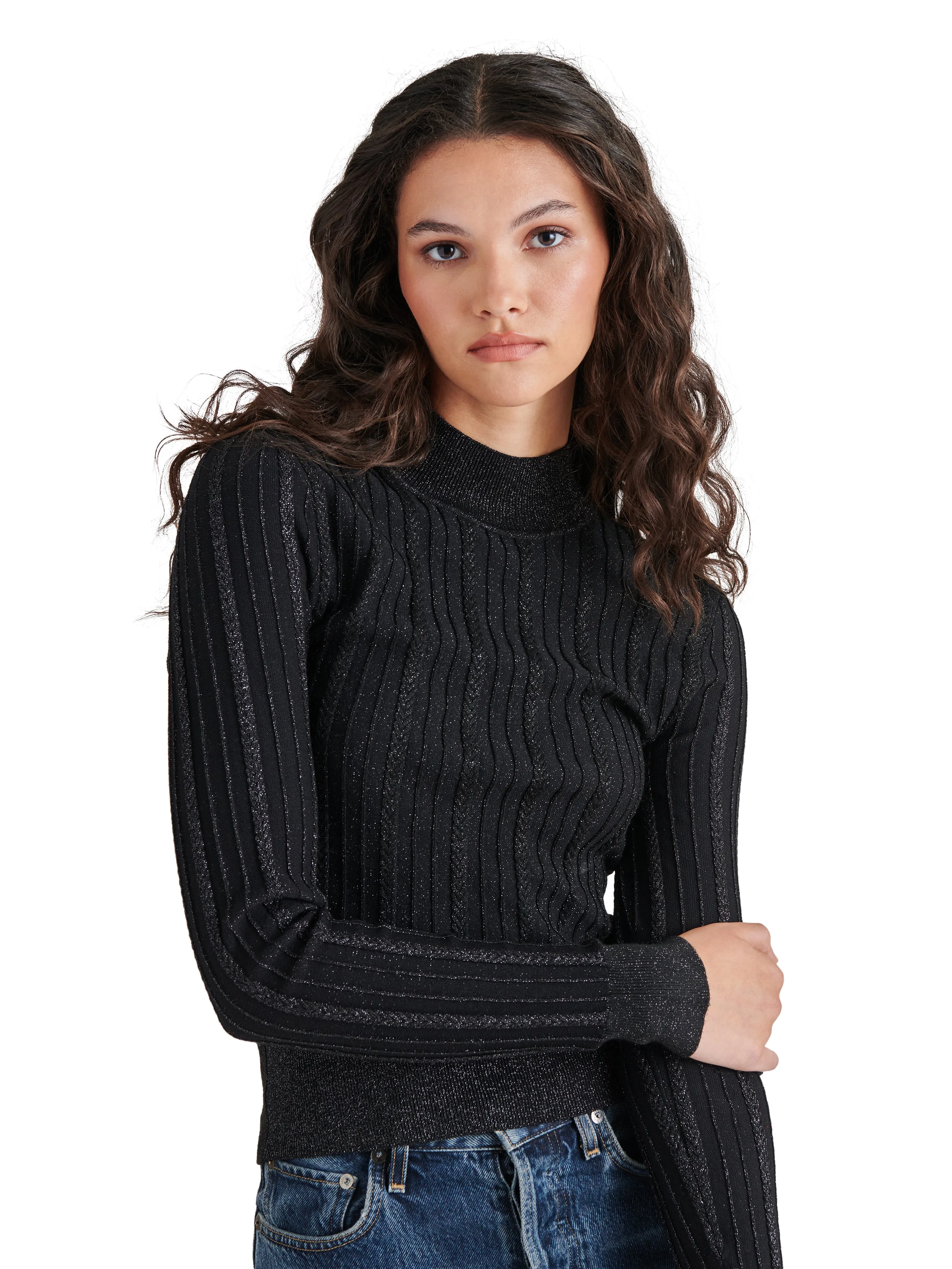 STE Black Pamela Metallic Cable knit Sweater