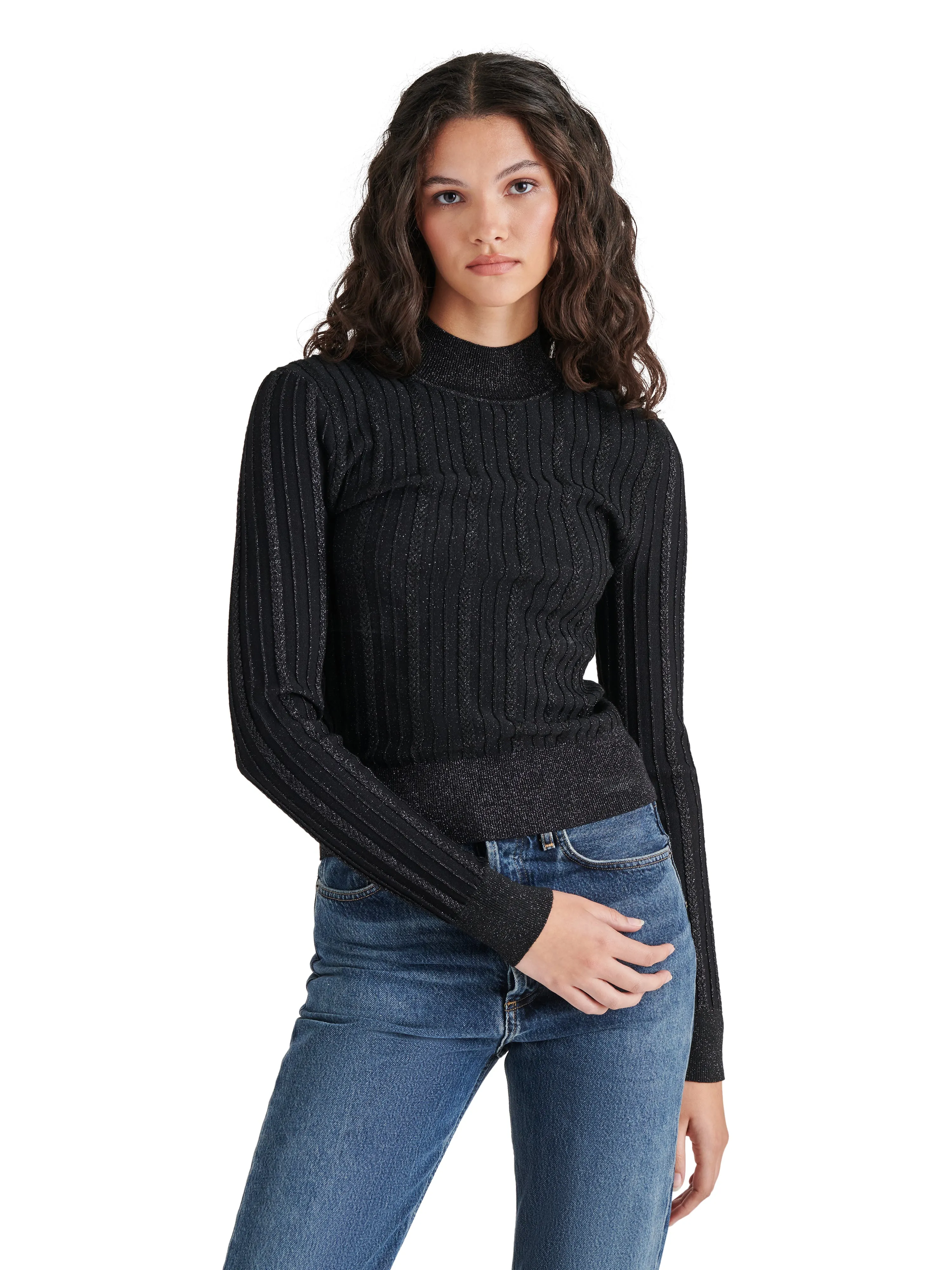 STE Black Pamela Metallic Cable knit Sweater