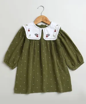 Sweetlime By AS Peter Pan Collar Olive Green Cotton Dress.