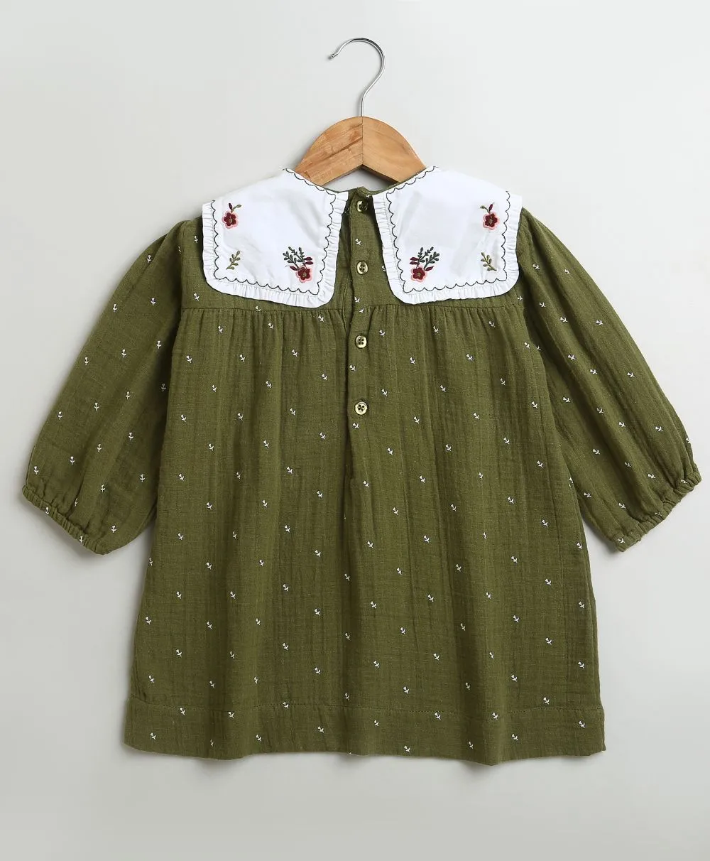 Sweetlime By AS Peter Pan Collar Olive Green Cotton Dress.