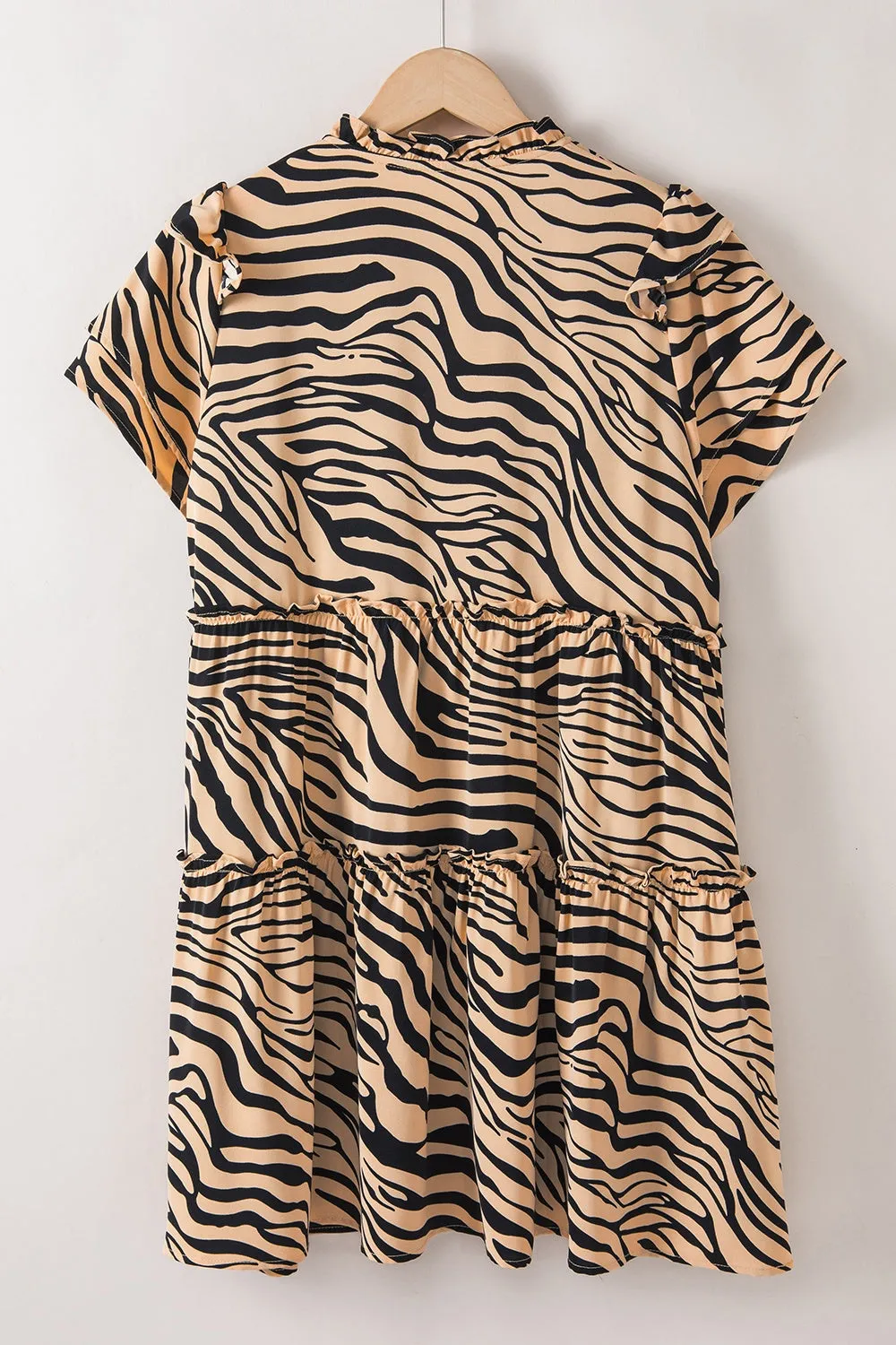 TEEK - Ruffled Tiger Print Tie Neck Dress