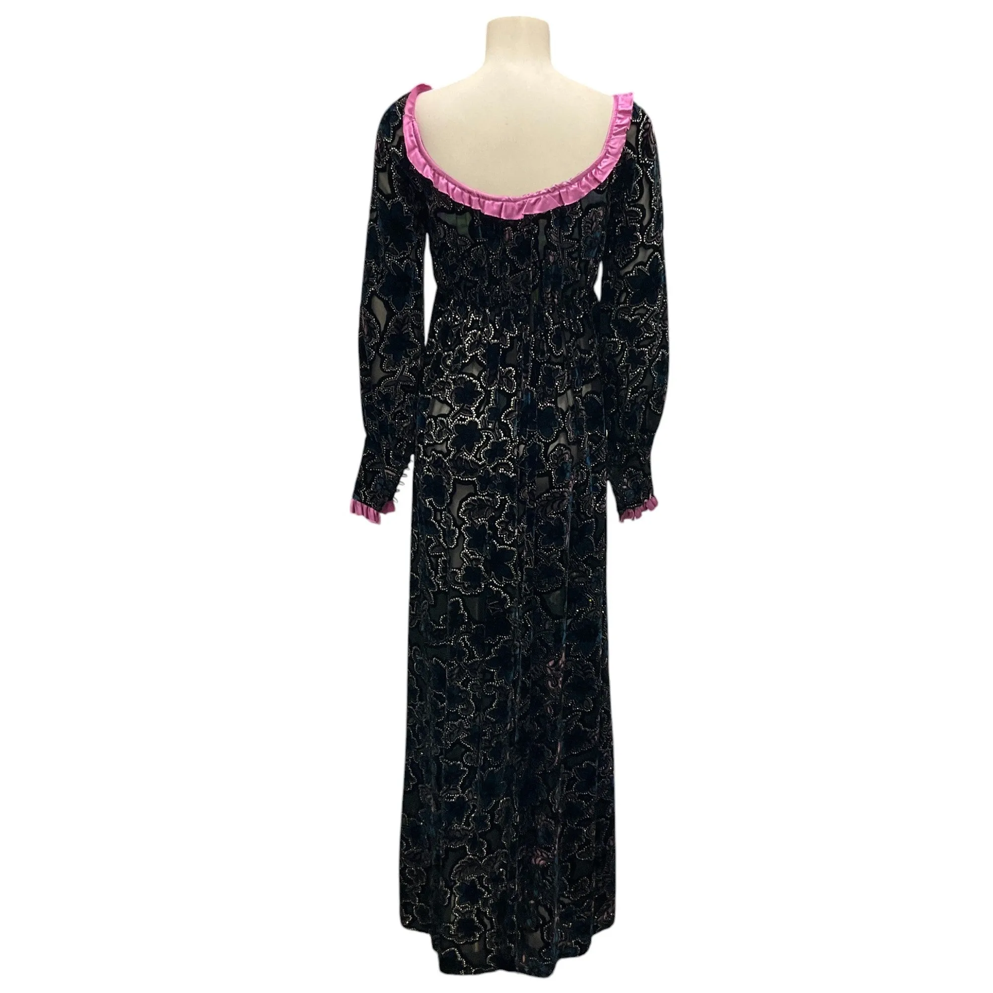 Tracy Feith Black / Pink / Blue / Silver Metallic Long Sleeved Velvet Maxi Dress