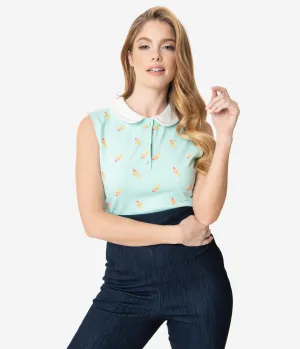 Unique Vintage 1950s Mint Ice Cream Print Missy Top