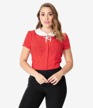 Unique Vintage 1950s Red & White Pin Dot Suzanne Blouse