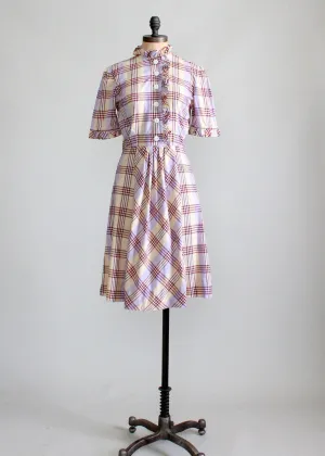 Vintage 1930s Plaid Ruffles Cotton Day Dress