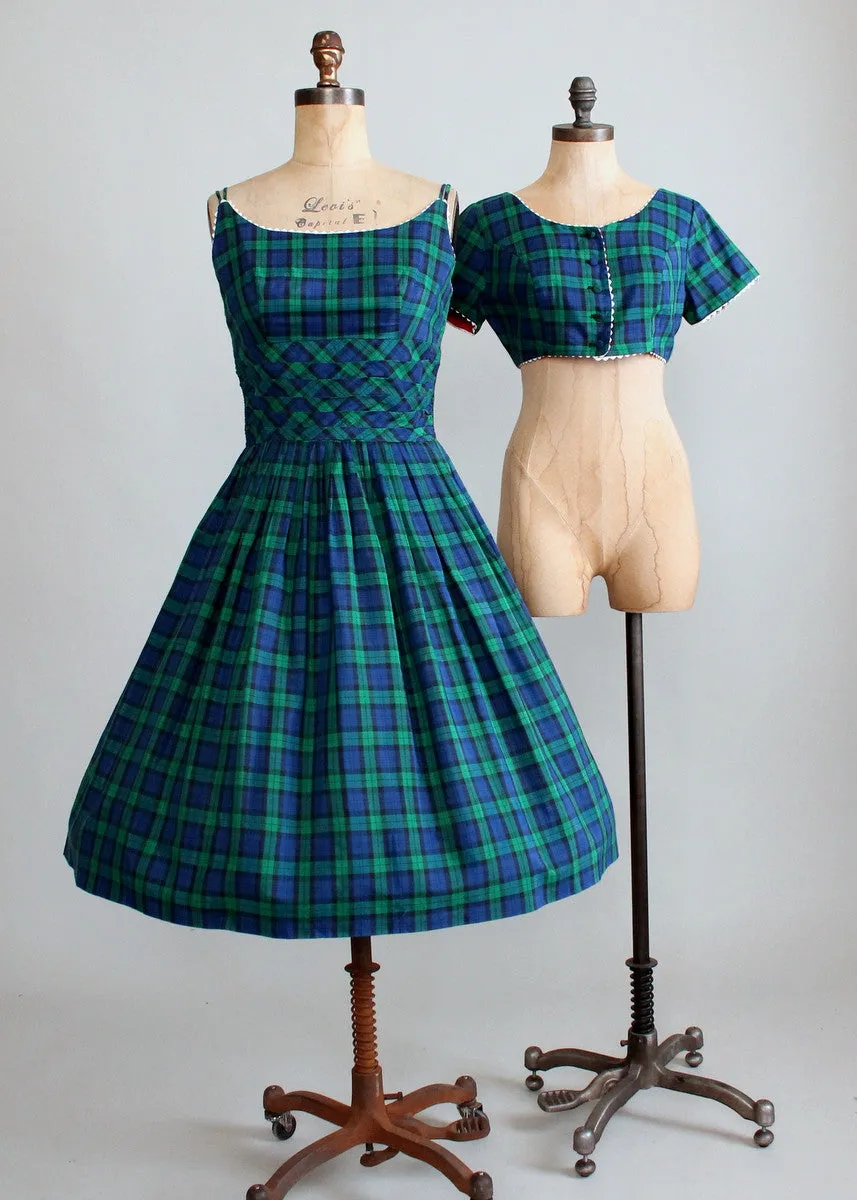 Vintage 1950s Tartan Plaid Sundress and Bolero Jacket