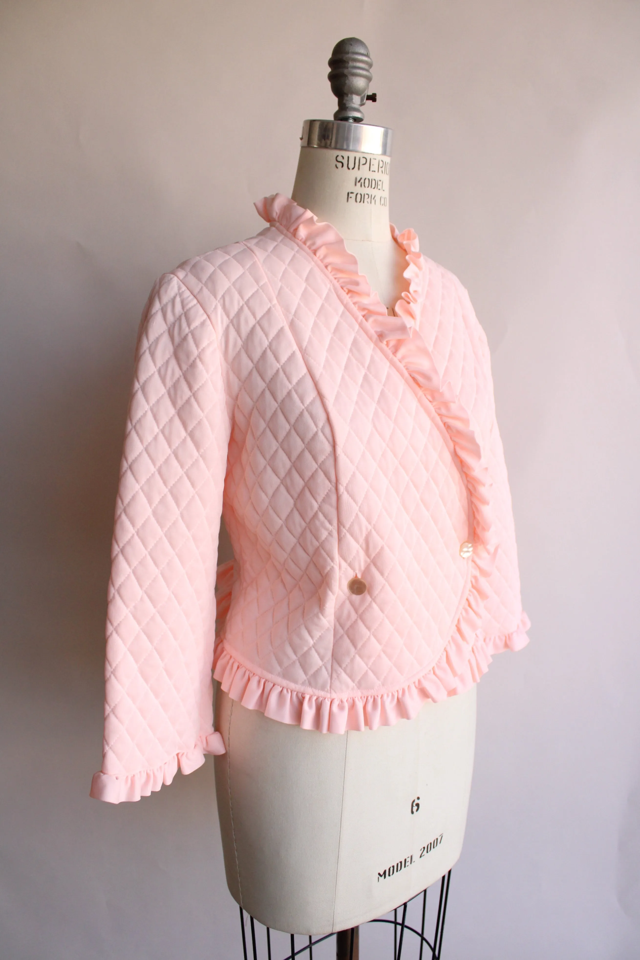 Vintage 1960s Pink Quilted Bed Jacket by Saramal Lingerie