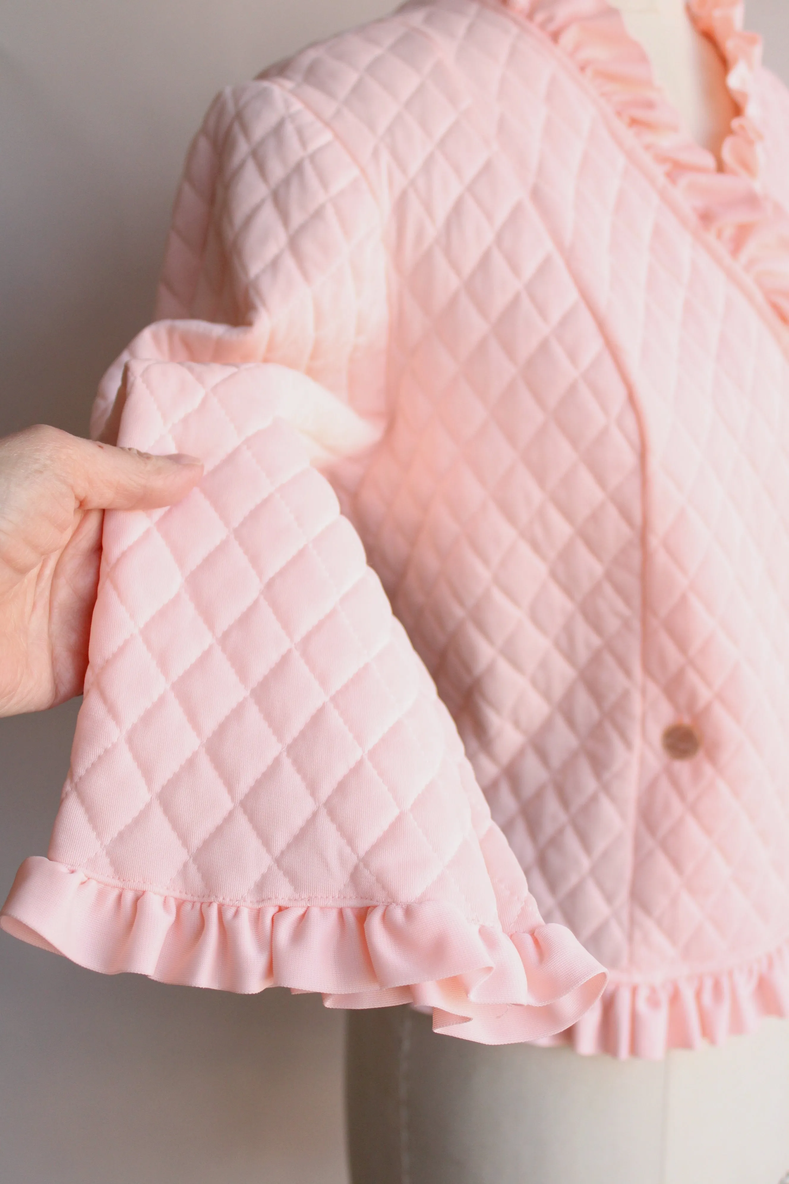 Vintage 1960s Pink Quilted Bed Jacket by Saramal Lingerie