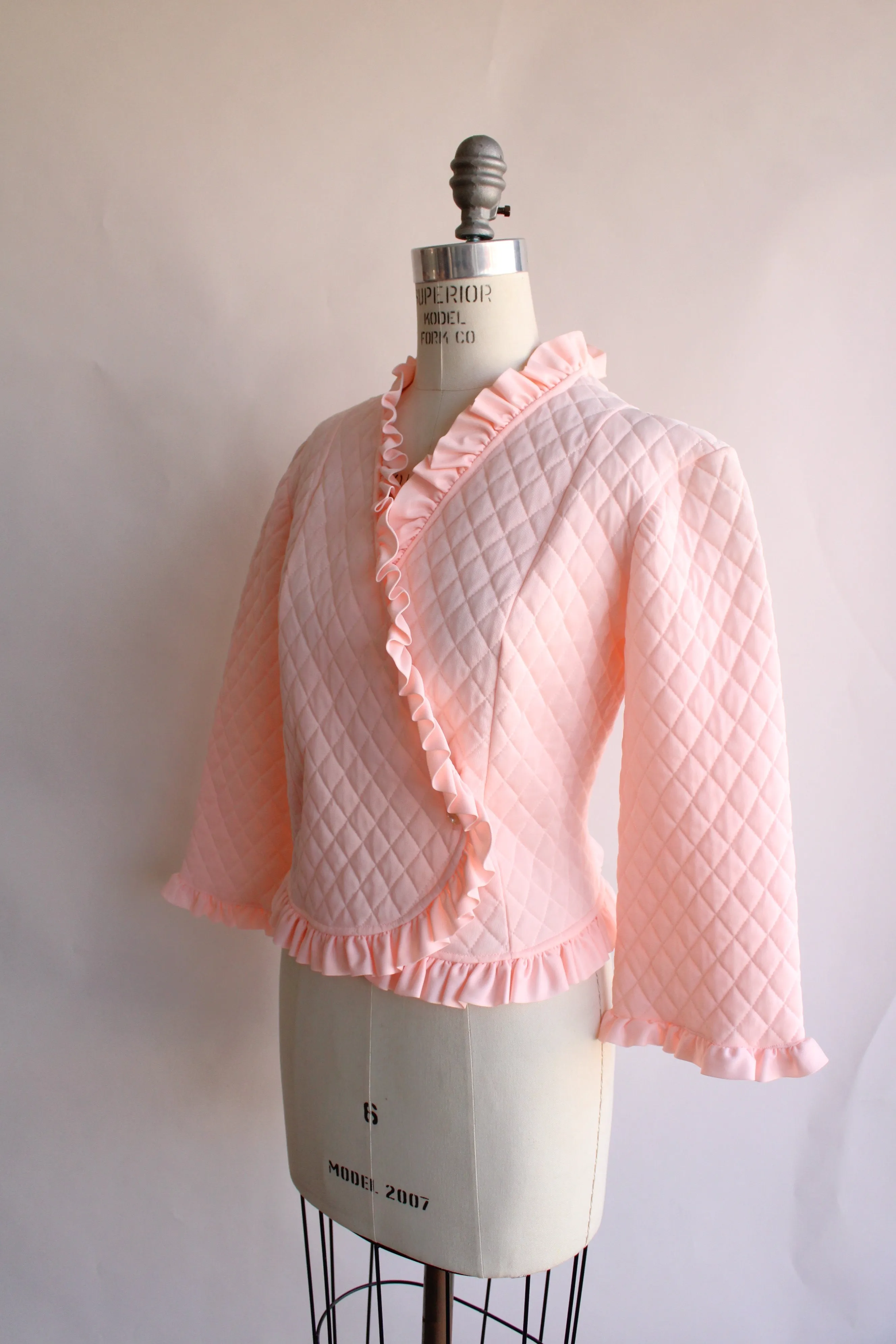 Vintage 1960s Pink Quilted Bed Jacket by Saramal Lingerie