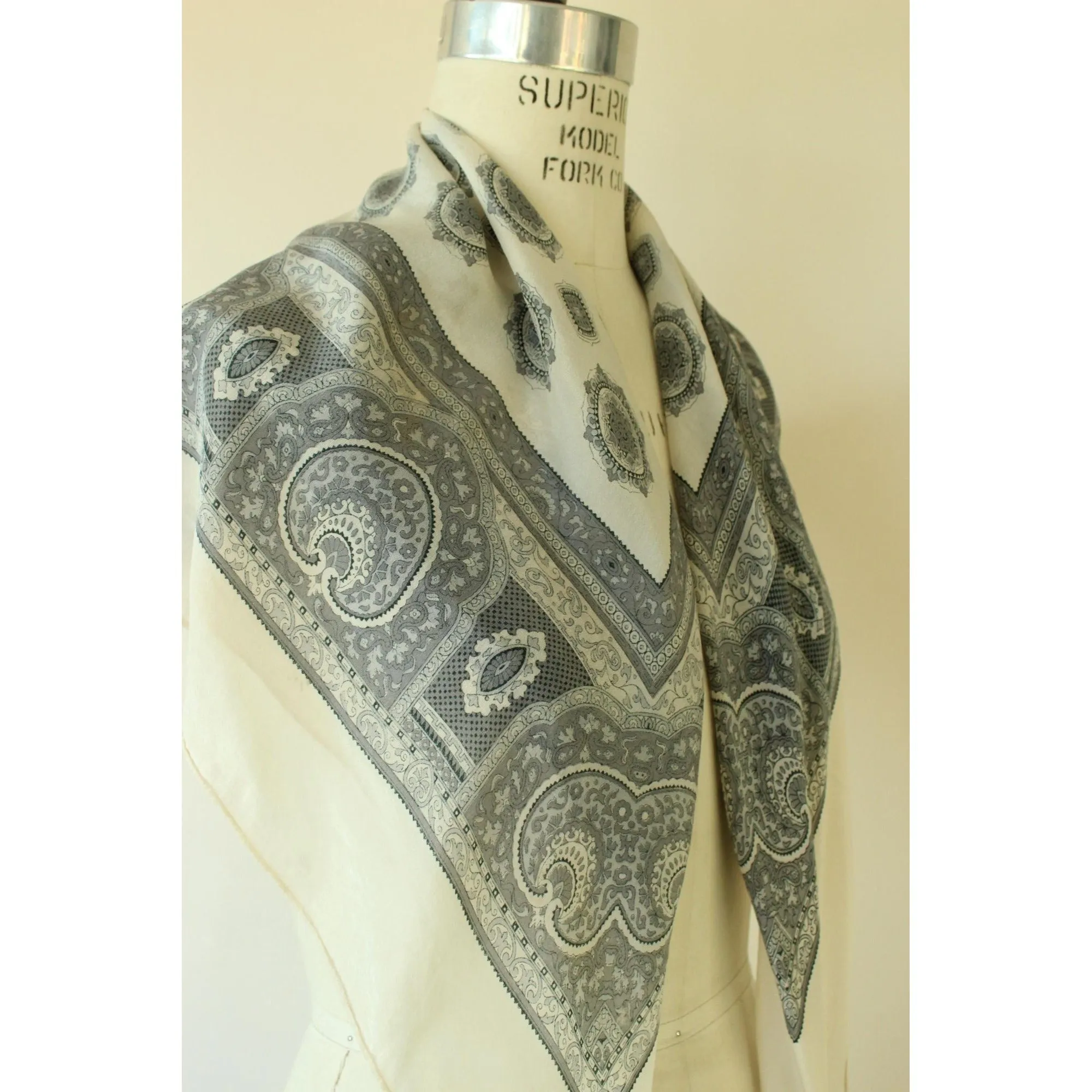 Vintage 1990s Chiffon Black and White Paisley Scarf