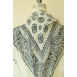 Vintage 1990s Chiffon Black and White Paisley Scarf