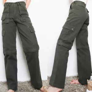 VINTAGE GREEN LARGE POCKETS CARGO MILITARY STYLE PANTS TROUSERS