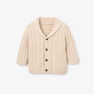 Wheat Horseshoe Cable Knit Baby Cardigan