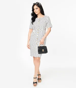 White & Black Polka Dot Short Sleeve Button Up Dress