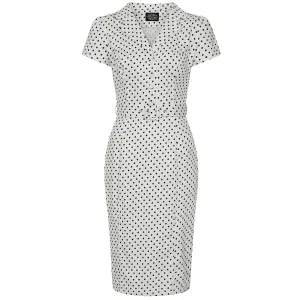 White And Black Polka Dot Classic 40s Vintage Wiggle Dress