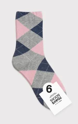 Women's Argyle X Argyle Crew Socks -Pink