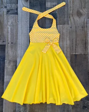 Yellow White Polka Dot Summer Dress